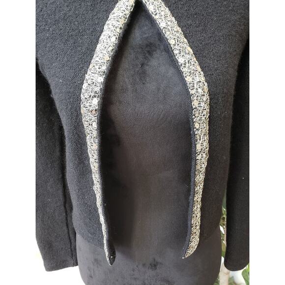 Zara Cardigan Women's Small Black Sequin Embroidered Trim 100% Wool Open Front - Picture 8 of 10